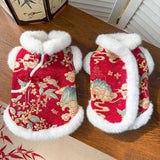 New Year Autumn Winter Double Layer Fleece Pet Clothes Chinese Style Jade Rabbit Design Warm Coat for Dogs Cats Festive Holiday