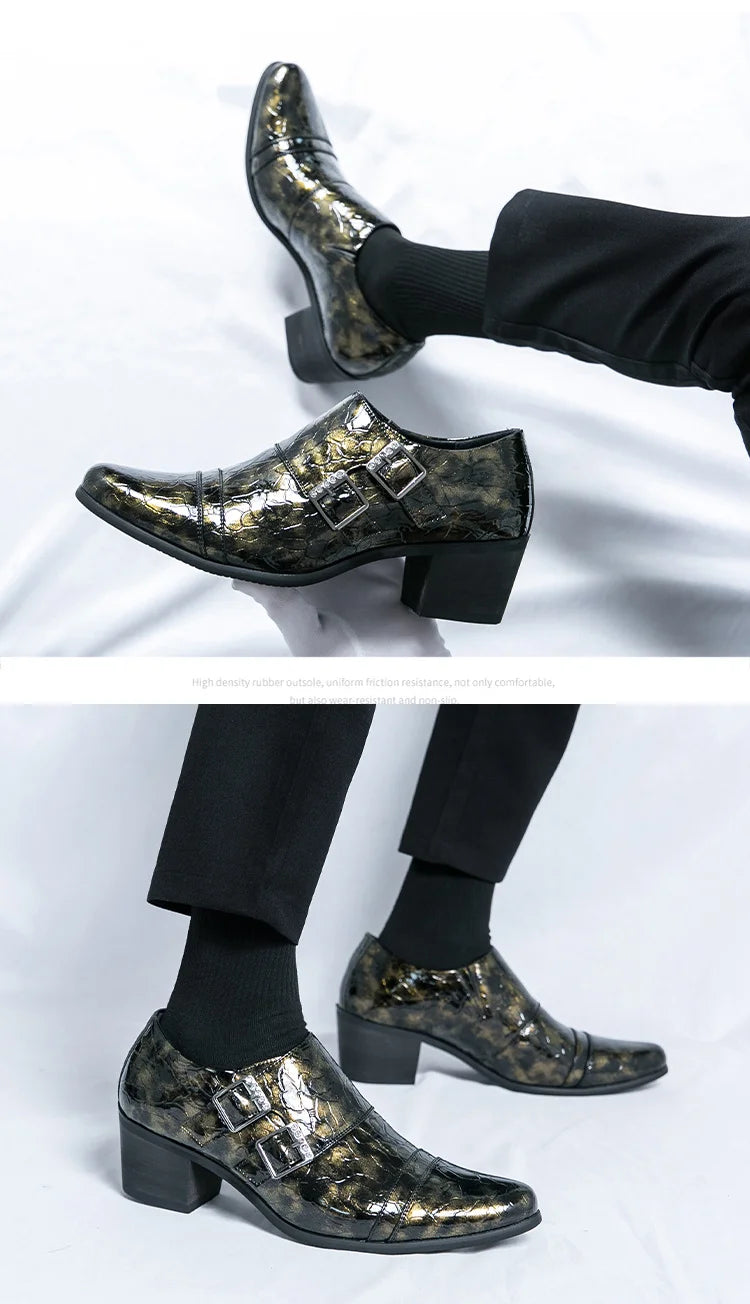 Fashion Buckle Leather Shoes For Men Big Size 46 Pointed Dress Shoes Man Quality Business High Heels Shoes Man chaussure hommes