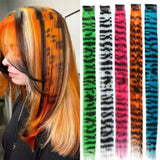 New Stripe Printed Clip-in Hair Extensions Synthetic Straight Hair Highlights Colorful 18 Inch Wig Hairpieces for Girls