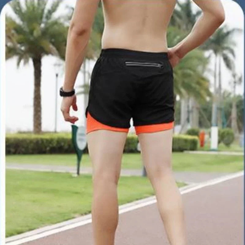 Pantalones cortos de entrenamiento físico para hombre, 2 en 1, de verano, de secado rápido, para gimnasio, playa, correr, de dos niveles, ropa deportiva para exteriores, novedad de 2024