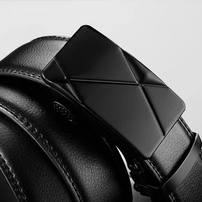 Cinturón de cuero para hombre, hebilla automática de metal, marca de alta calidad, cinturones de lujo para hombres, famoso trabajo, negocios, correa de PU negra.