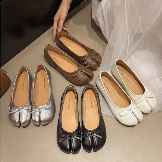 Summer Women's Bowknot Flat Tabi Ninja Shoes Pig Toe Slippers Lazy Person Horse Hoof Shoes Women Split Toe Moccasin Loafers