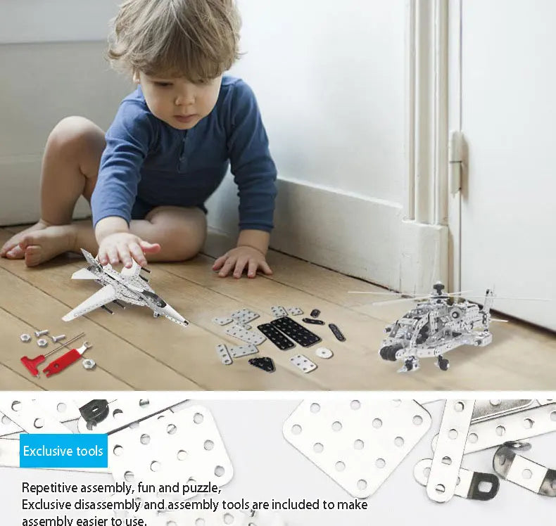 Children DIY Metal 3D Assembly Building Blocks Aircraft Warship Model Screw Nut Metal Toys Adult High-Difficulty Puzzle