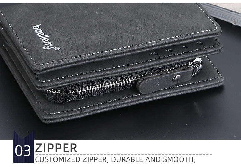 New Leather Men Wallets High Quality Zipper Short Desigh  Wallet Hipster Credit Card Holders Inserts Coin Purses Vintage Walltes