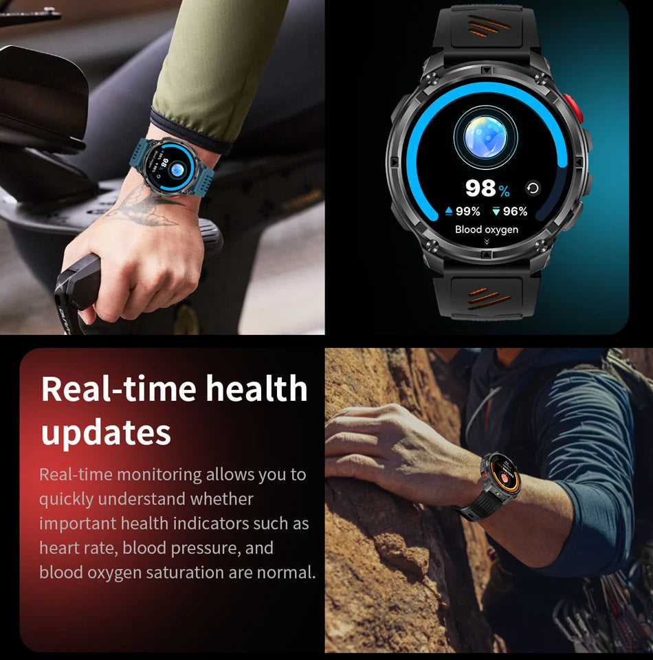 Novo Smartwatch T-Rex3 Pro 2026 – Bateria de 1100mAh, GPS com rastreamento de rota, Resistência à água 5ATM, Monitoramento de esportes e corrida, Bússola, Estilo militar