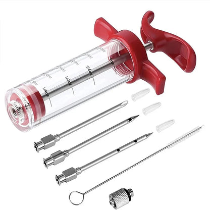 Jeringa inyectora de carne con 3 agujas para adobo, kit inyector de pavo para parrilla de barbacoa, inyector de sabor a adobo