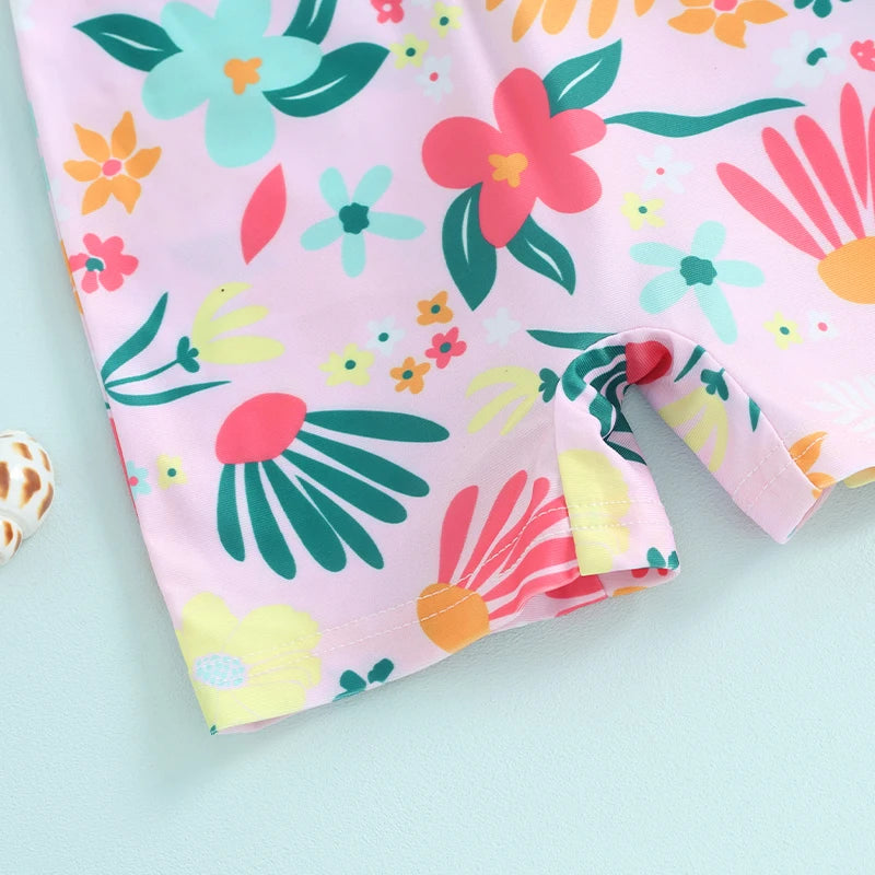 Traje de baño para niñas pequeñas, con protección contra erupciones, con cremallera, manga corta, estampado floral, para bebés