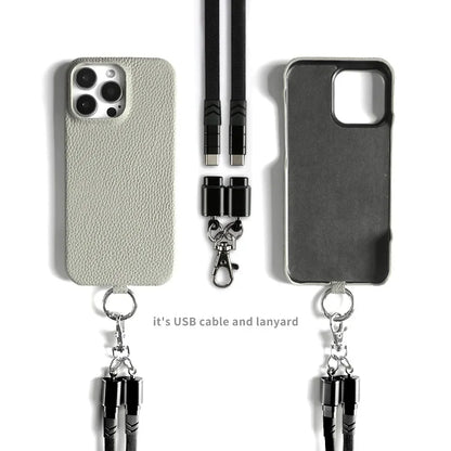 Funda de piel auténtica personalizable con cordón de carga para iPhone 16 Pro Max, 15, 14, 13, 12 y 11, con funda magnética.