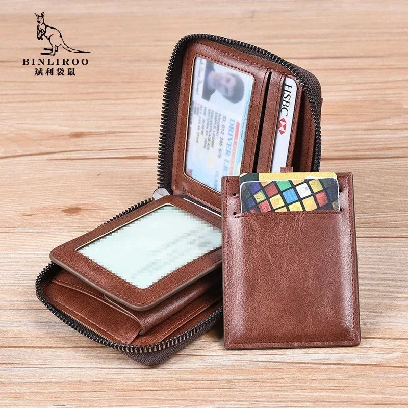 Genuine Leather Men's Wallet Luxury Short RFID Card Holder for Men Zipper Coin Purse Portable Male Wallets Billfold