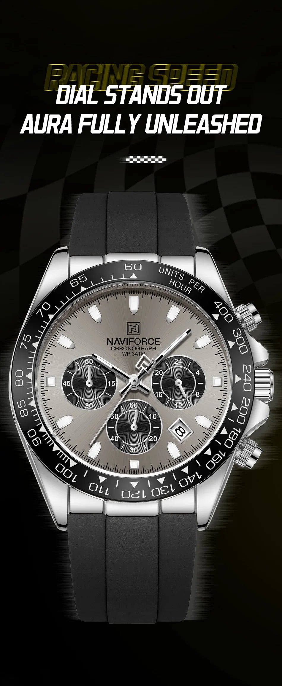 NAVIFORCE Reloj de lujo para hombre, deportivo, resistente al agua, de cuarzo, con correa de silicona, cronógrafo, luminoso, de pulsera, masculino
