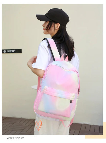 3pcs Disney Lilo Stitch Colorful Backpack with Lunch Bag for Women Student Teenagers Rucksack Casual School Bags Sets