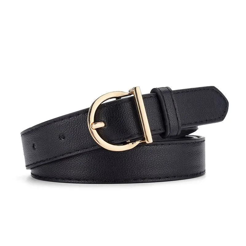 Women's Fashion Pin Buckle Thin Belt Genuine Luxury Soft Belt for Women with Cargo Pants Jeans Windproof PU Leather Belt