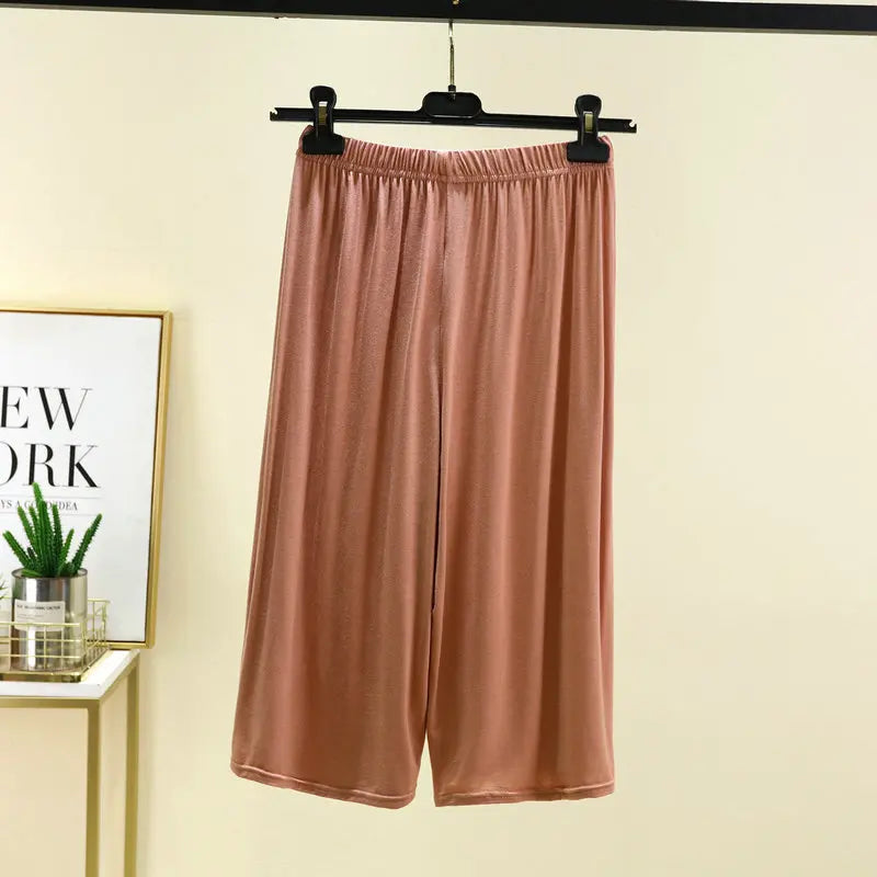 Modal Plus Size Capri Pants Women's Summer Loose Fit Wide Leg Elastic Waist Casual Lounge Shorts