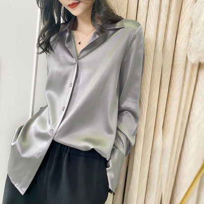 Camisas y blusas de satén de manga larga para mujer, estilo informal y elegante, tendencia de verano 2024, para oficina, ropa ajustada para mujer