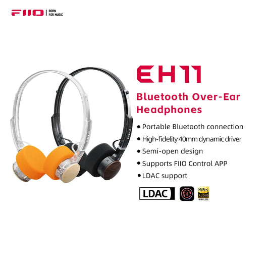 FIIO EH11 On-Ear Bluetooth Headphones, Powerful Bass & LDAC Hi-Res Audio, Lightweight Retro Design, 30H Battery, Dual Device & A