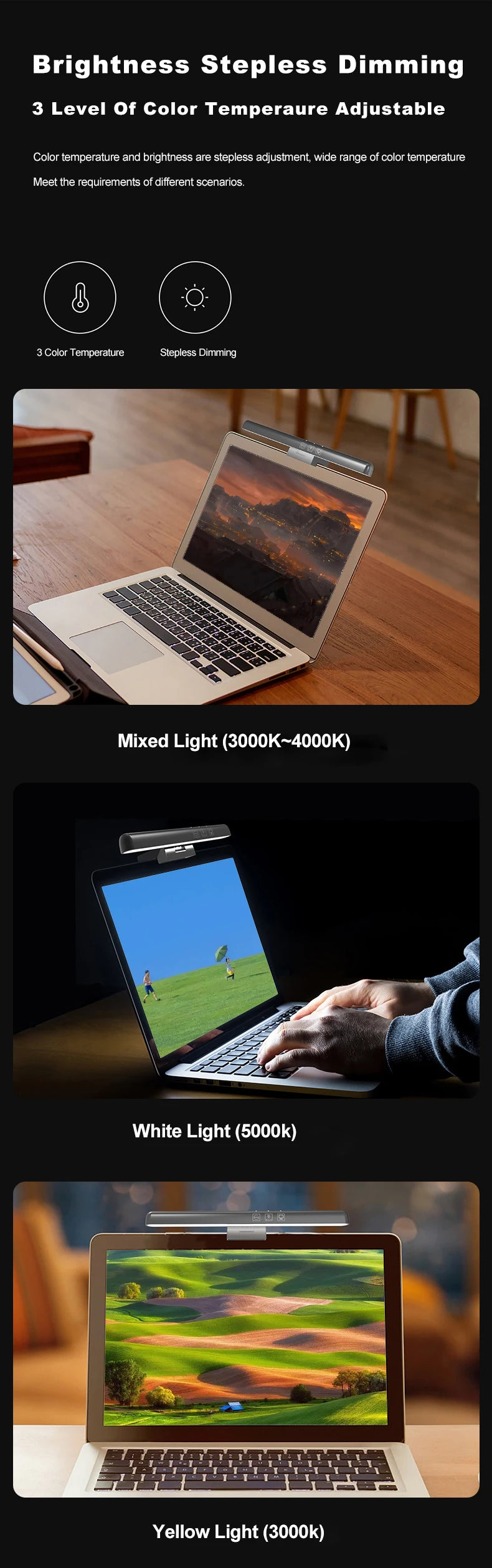 LED Computer Monitor Light Bar For Learning/Reading/Work Dimming Night Lighting Display Screen Hanging Lamp Eye Protection Lamp
