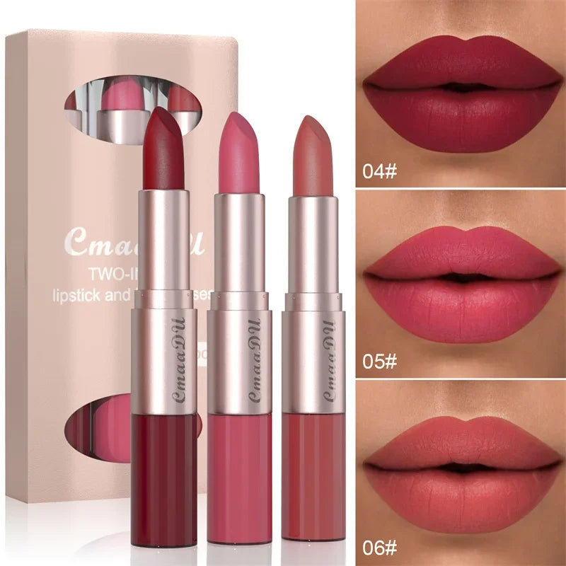Delineador de labios doble, pigmento mate, base antiadherente, color piel, 24 horas de duración, maquillaje resistente al agua, cosméticos de belleza, 2 en 1 