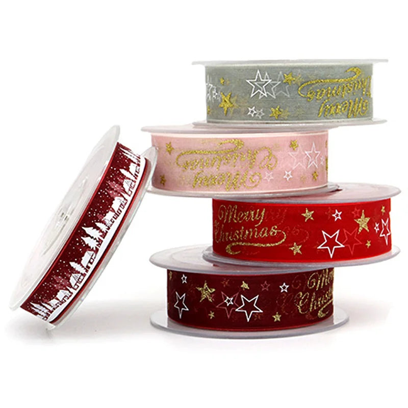 5M 10mm 15mm 25mm Christmas Satin Ribbons Crafts DIY Tape Wedding Gift Bows Natural Organza Ribbon Sewing Clothing Decoration