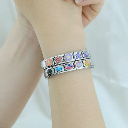 Hapiship 2024 estrela feminina universo planetário italiano encantos links contas caber 9mm pulseira de aço inoxidável diyjóias presente zh028