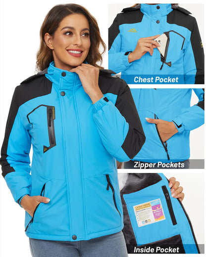 TACVASEN Chaqueta de esquí y snowboard de invierno para mujer, forro polar térmico, impermeable, informal, para trabajo, lluvia, cortavientos, parka