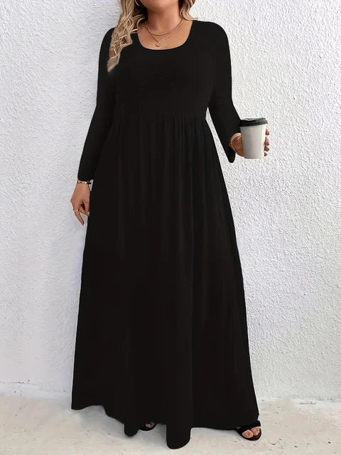 AliExpress-vestido de manga comprida com gola redonda, casual, monocromático, plus size, moda outono e inverno, Europa e Estados Unidos, 2024