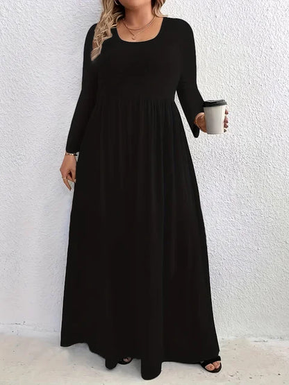 AliExpress-vestido de manga comprida com gola redonda, casual, monocromático, plus size, moda outono e inverno, Europa e Estados Unidos, 2024
