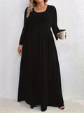 AliExpress-vestido de manga comprida com gola redonda, casual, monocromático, plus size, moda outono e inverno, Europa e Estados Unidos, 2024