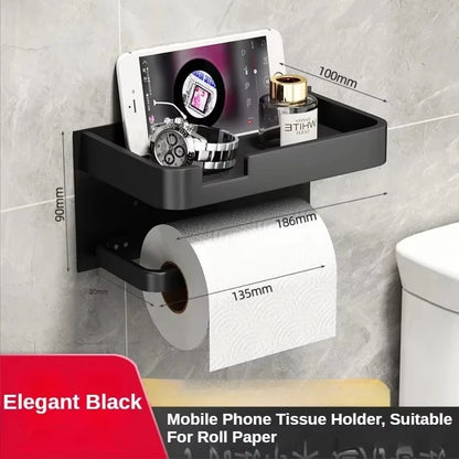 Black Gold Toilet Paper Holder Bathroom Wall Mount Multifunction WC Paper Phone Holder Shelf Towel Roll Shelf Accessories