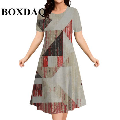 2026 New Women's Dresses 9XL Plus Size Striped Tie Dye Print Summer Elegant Loose Short Sleeve Dresses Fashion Oversized Clothes