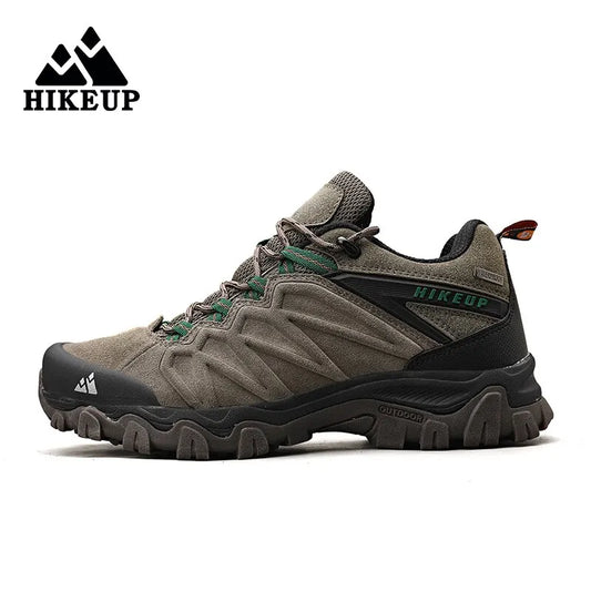 HIKEUP High Quality Leather Hiking Shoes Durable Outdoor Sport Men's Trekking Leather Shoes Lace-Up Climbing Hunting Sneakers
