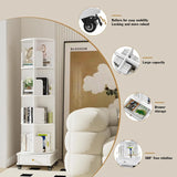 Wooden 4-layer Corner Bookshelf Can Rotating Movable Bookshelf With Single Drawer/Wheels/Storage Shelf For Study/Bedroom/Home