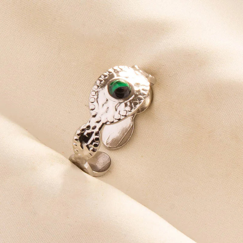 1pc Green Turquoise Ring Hippie Stainless Steel Silver Color Charm Opening Adjustable Ring Women Chunky Bohemian Party Jewelry