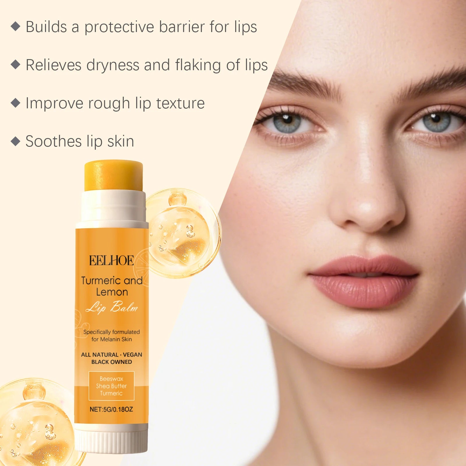 Bálsamo Labial de Cúrcuma e Limão – Tratamento Natural com Manteiga de Karité para Clareamento de Lábios Escurecidos, Hidratação e Base Pré-Maquiagem