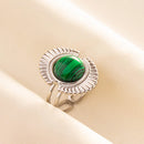 1pc Green Turquoise Ring Hippie Stainless Steel Silver Color Charm Opening Adjustable Ring Women Chunky Bohemian Party Jewelry