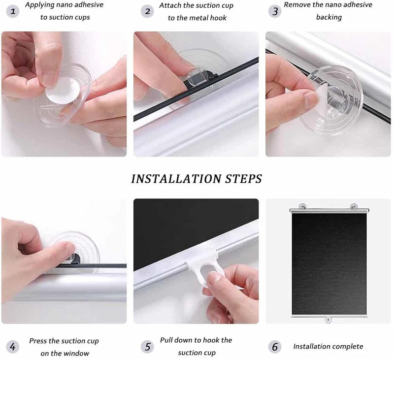 Cordless Retractable Roller Shades Black Home Office Windows Sunshade Thermal blinds without drilling blackout curtain