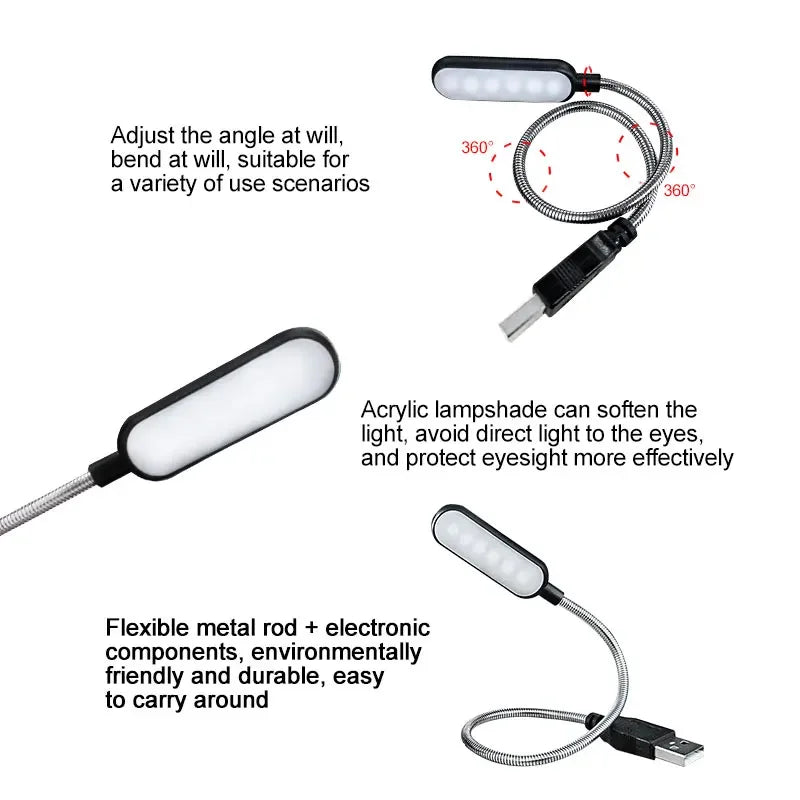 Portable USB Book Light Mini LED Reading Table Lamp Flexible 6leds Night Lights Book Lamp For Laptop Notebook PC Computer