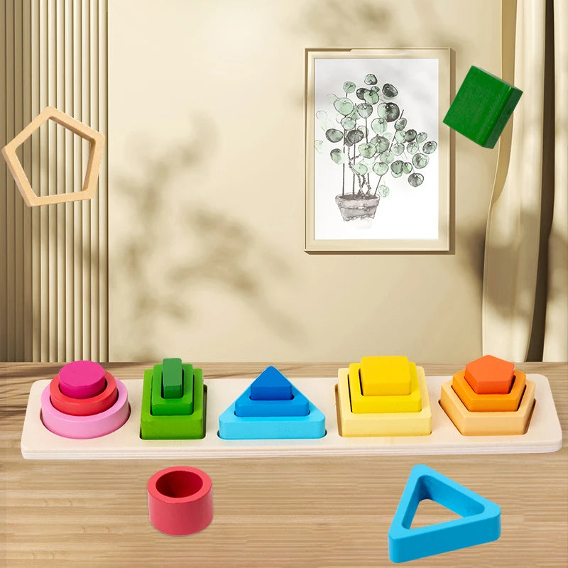 Bloques de desarrollo de inteligencia para bebés, juguetes de madera para combinar en la educación temprana, color y cognición de formas, educación Montessori