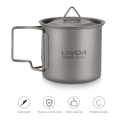 Taza de agua ultraligera de titanio Lixada con asa plegable, portátil para exteriores, camping, picnic, 300 ml/350 ml/550 ml/650 ml