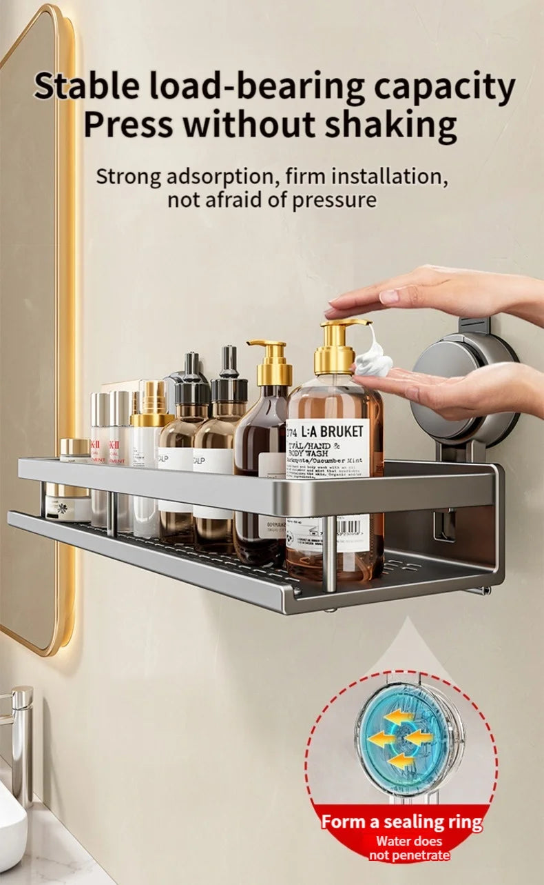 Estante de baño con ventosa sin taladro, estante para baño, espacio para inodoro, estante colgante de aluminio, organizador de baño para colgar en la pared