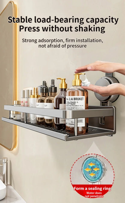 Estante de baño con ventosa sin taladro, estante para baño, espacio para inodoro, estante colgante de aluminio, organizador de baño para colgar en la pared