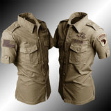 Short Sleeved Shirts Men Tactical T-shirt Spring Summer Workwear Cotton Vintage Shirt  Army Embroidery Pocket Cargo Tees