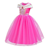 Girl Pink Dress Aurora Cosplay Costume Princess Deluxe Outfit Children Summer Brthday Party Elegant Gown Fairy Disguise Sets