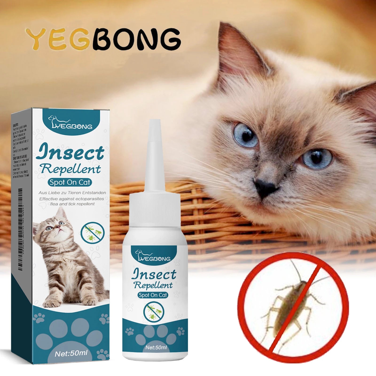 YEGBONG 50ml Flea Tick Control Liquid for Dogs Cats Fast Acting Waterproof Prevention with Gentle Plant Extracts Odorless Formul