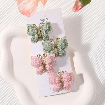 4Pcs/set Cute Baby Girls Knitting Headwear Handmade Crochet Butterfly Alloy Hairs Clips Kids Hairpins Fashion Desgin Headwear