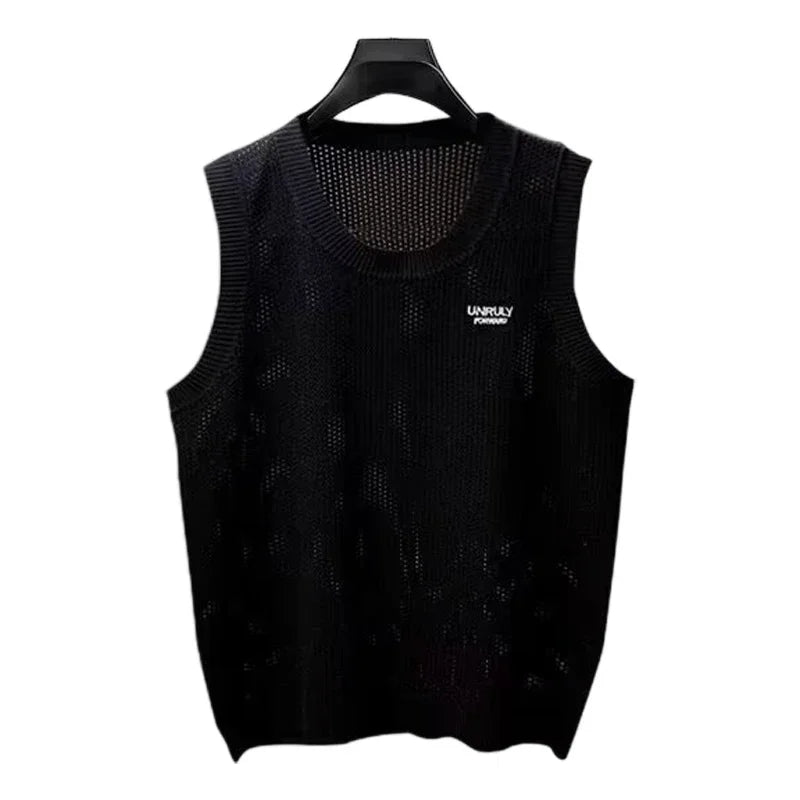 Camisola sin mangas para adolescentes, chaleco ahuecado Simple y versátil, moda de manga corta, tendencia de estilo de Hong Kong, nuevo producto