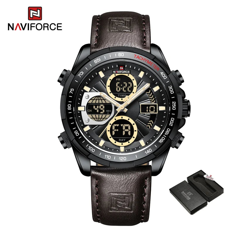 New NAVIFORCE Watches for Men Leather Mens Military Sport Waterproof Watch Quartz WristWatch Chronograph Male Clock