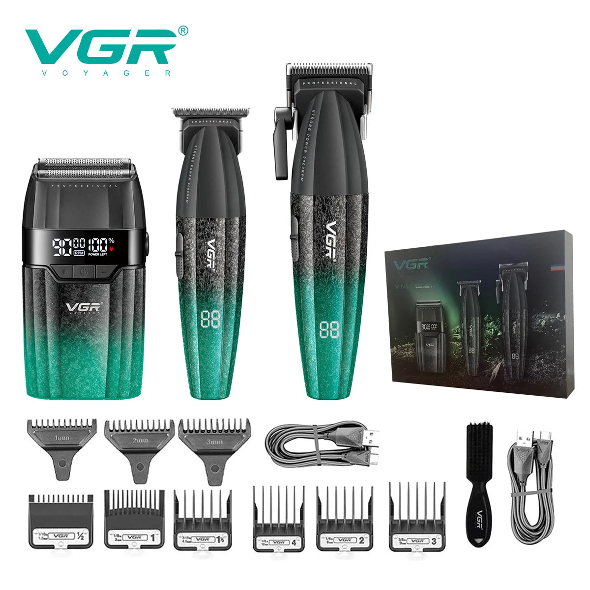 VGR Hair Trimmer Professional Hair Clippers Adjustable Hair Cutting Machine 9000 RPM Cordless Clippers and Trimmers Set V-640 S3