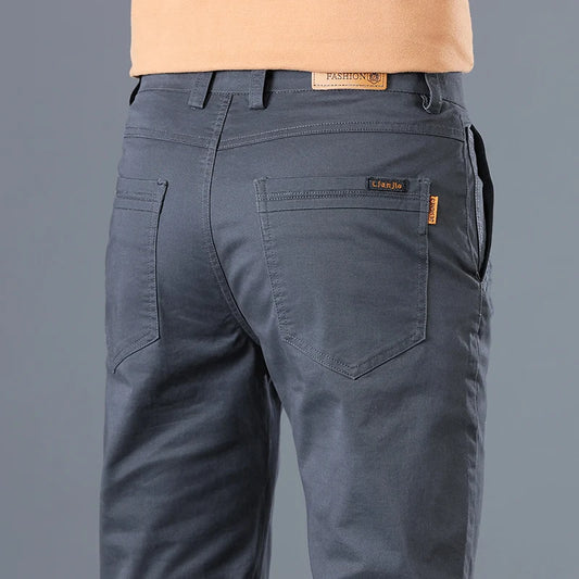 Men's High Quality Pure Cotton Classic Solid Color Casual Pants Business Stretch Slim Straight Brand Trousers Male Autumn New