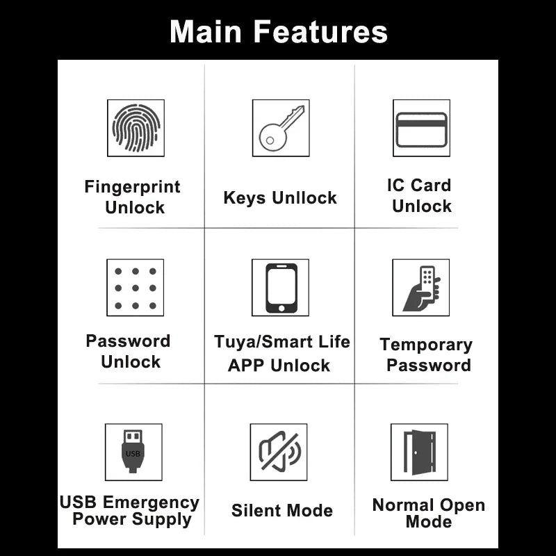 H4 Tuya Electronic Lock Wifi Smart Door Lock Fingerprint Lock Password IC Card Key USB Charge For Smart Home