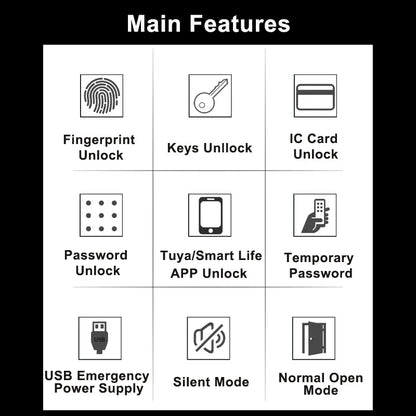 H4 Tuya Electronic Lock Wifi Smart Door Lock Fingerprint Lock Password IC Card Key USB Charge For Smart Home